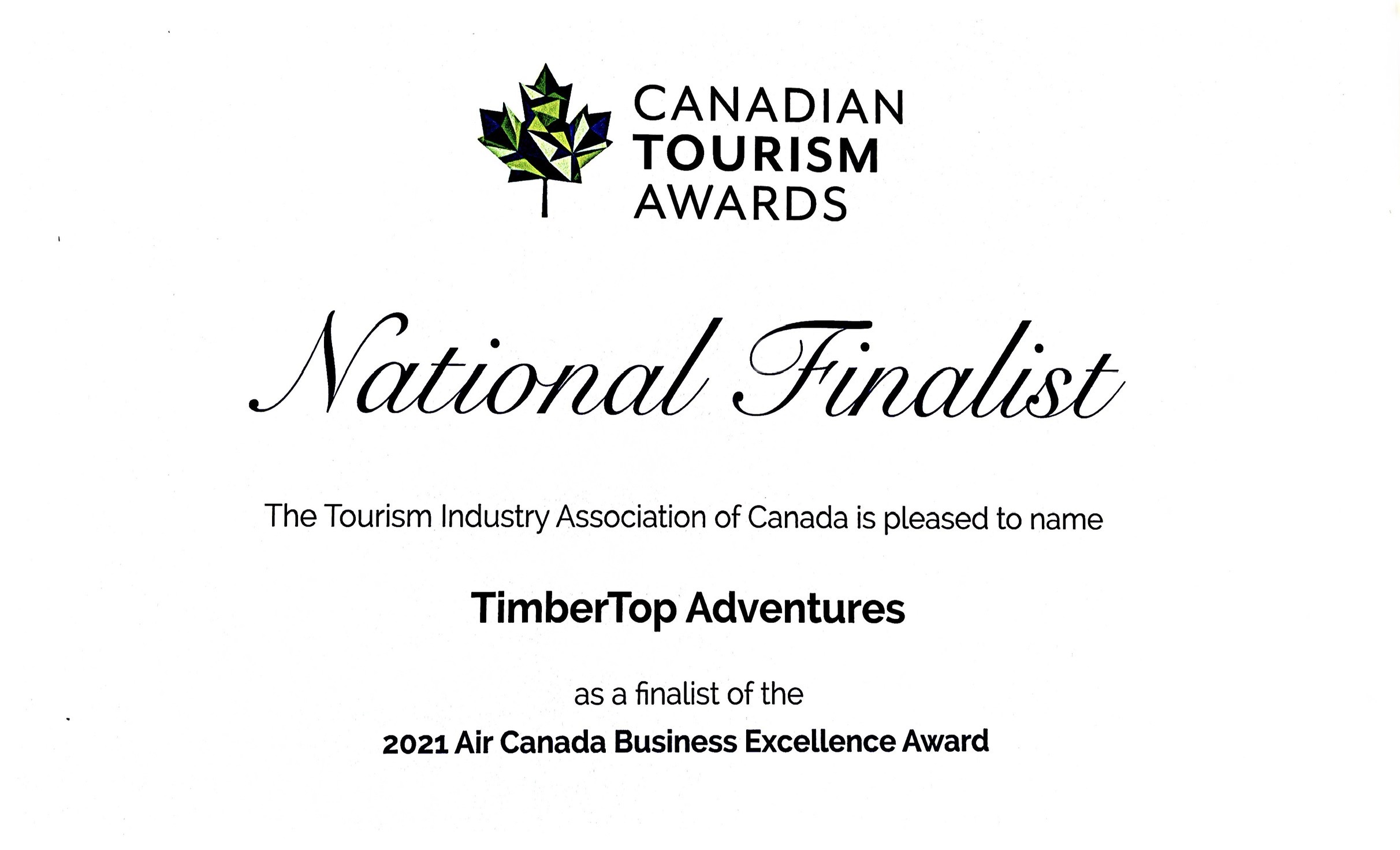 Finaliste des Prix du tourisme canadien 2021